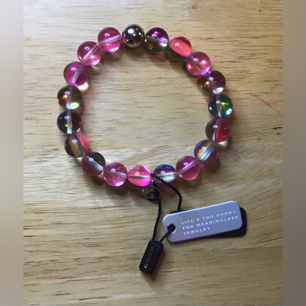 🩷🩷 NOGU Pink .925 Sterling Silver Galaxy Glass Statement Bracelet 🩷🩷